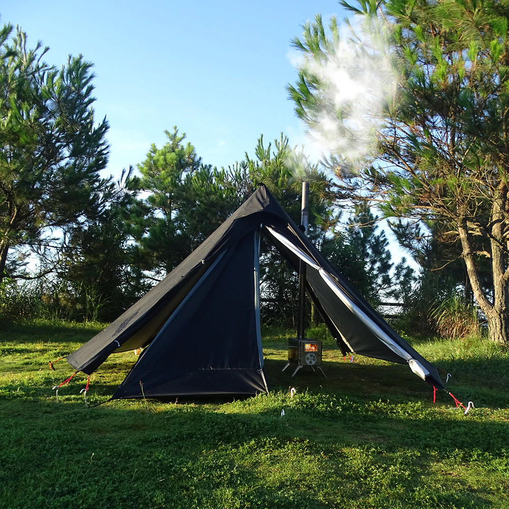 Cheap Goat Tents Ultralight Camping Teepee Tent with Chimney Window Outdoor Tipi Pyramid Tent Double Layer Bushcraft 1 Person Tents Hot Tent   